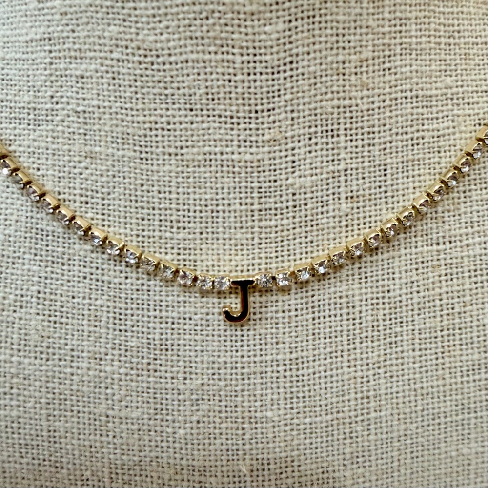 BaubleBar Gold and Gem Tennis Initial Necklace J - Picture 2 of 3